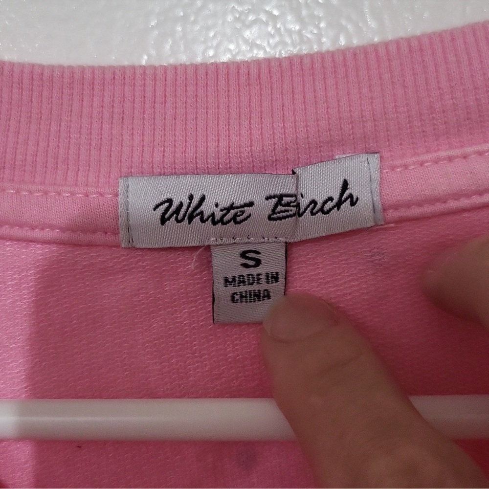White Birch Rhinestone Cotton Pink Crew V Neck Short Sleeve Oversized Top NWOT - Picture 4 of 16